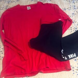 Red Long Sleeve Shirt and Black PINK Leggings